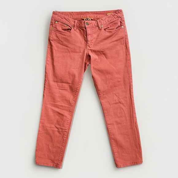 Tory Burch Denim - Tory Burch Alexa Crop Jeans Womens 29 32x25 Coral Orange Denim Stretch Pants